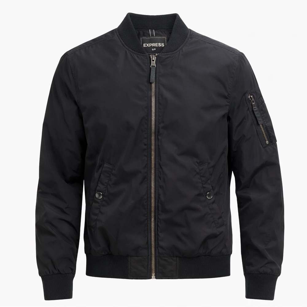 Express Men's Classic Black Bomber Jacket